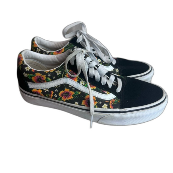 Vans Old Skool Black Suede Tropical Floral Size 9 Womens 7.5 Mens Hawaiian Print - Picture 4 of 13
